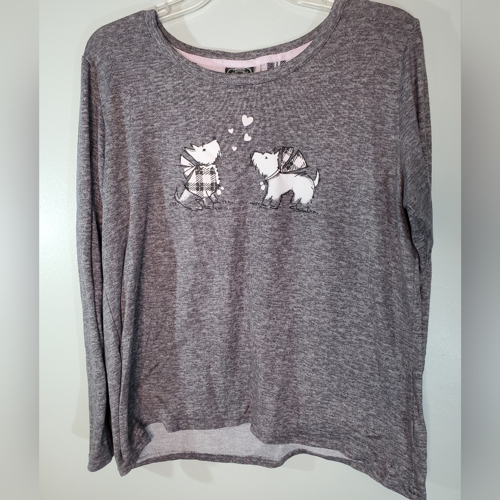 Laura Ashley Soft Gray Scotties Puppy Love Long-Sleeved Shirt L